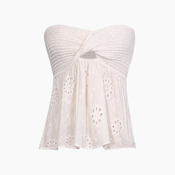 Knot Front Knit Embroidered Tube Top - Picture 3 of 3